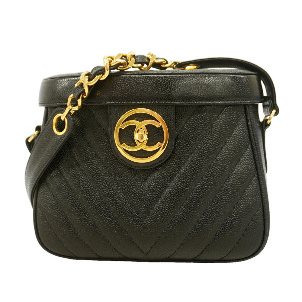 Chanel Shoulder Bag, V-Stitch, Caviar Leather, Black, Women's